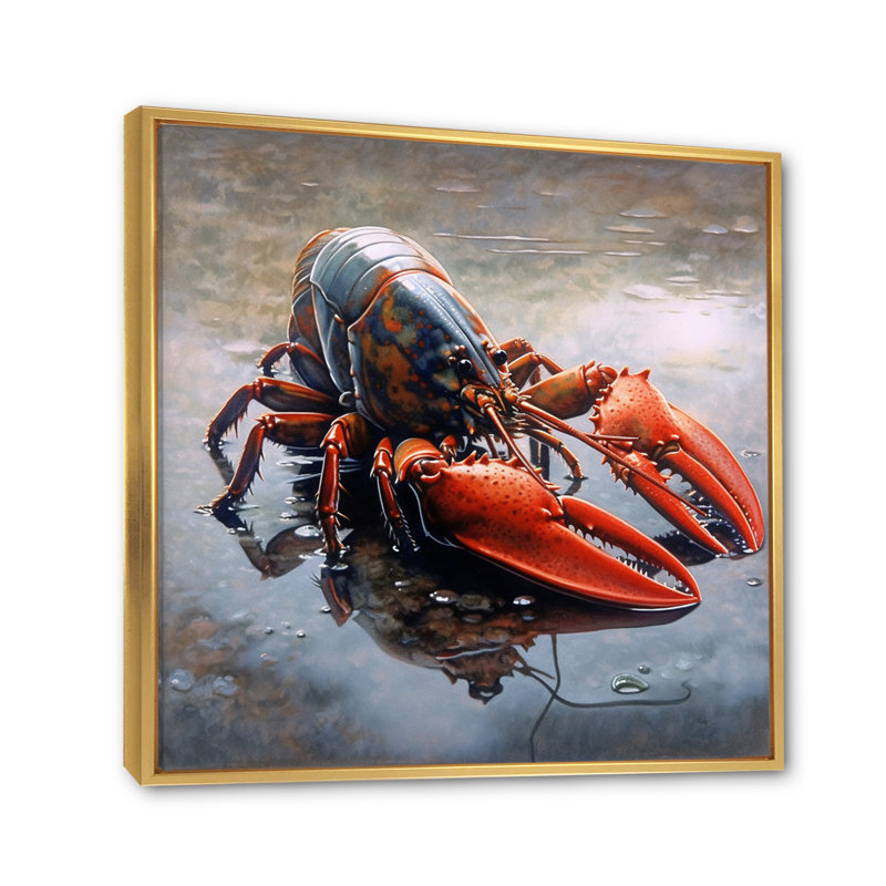 Homard délicatesse marine III, H 30 po x l 30 po x P 1 po, Cadre flottant doré