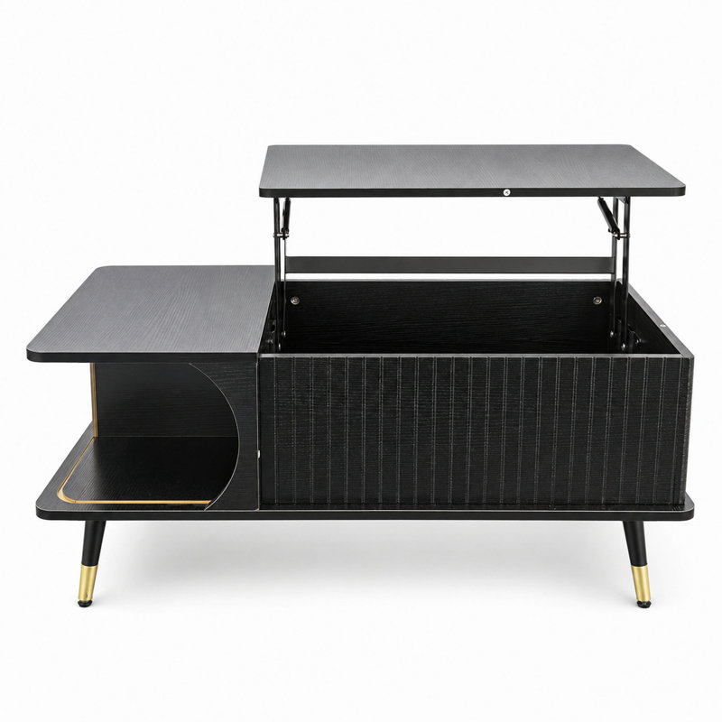 Table basse à plateau relevable en bois avec compartiment caché et grande tablette de rangement, table de salle à manger pour le bureau