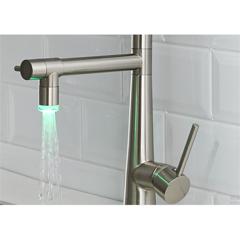 Heavy-Duty LED Brushed Nickel High Arc Pull-Down Commercial Kitchen Faucet