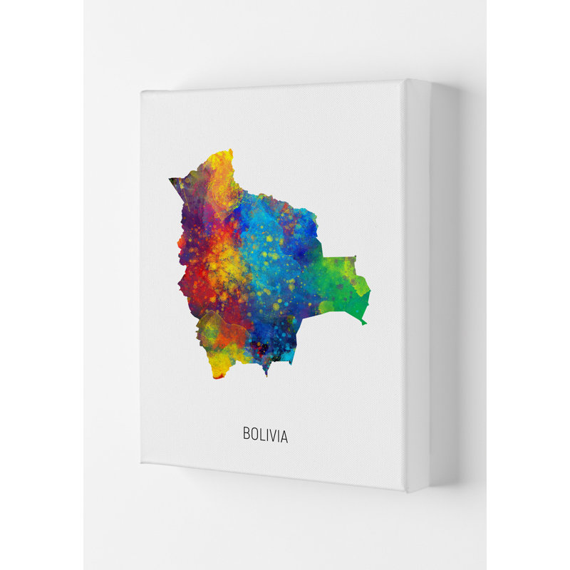 Bolivia Watercolour Map by Michael Tompsett - Print, 42cm H x 29.7cm W x 4cm D, Wrapped Canvas