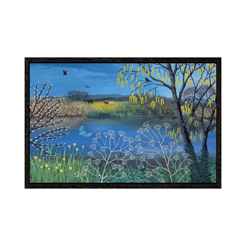 Kingfisher Blue by Jo Grundy - Painting on Canvas, 101.6 cm H x 66.04 cm W, Black Framed