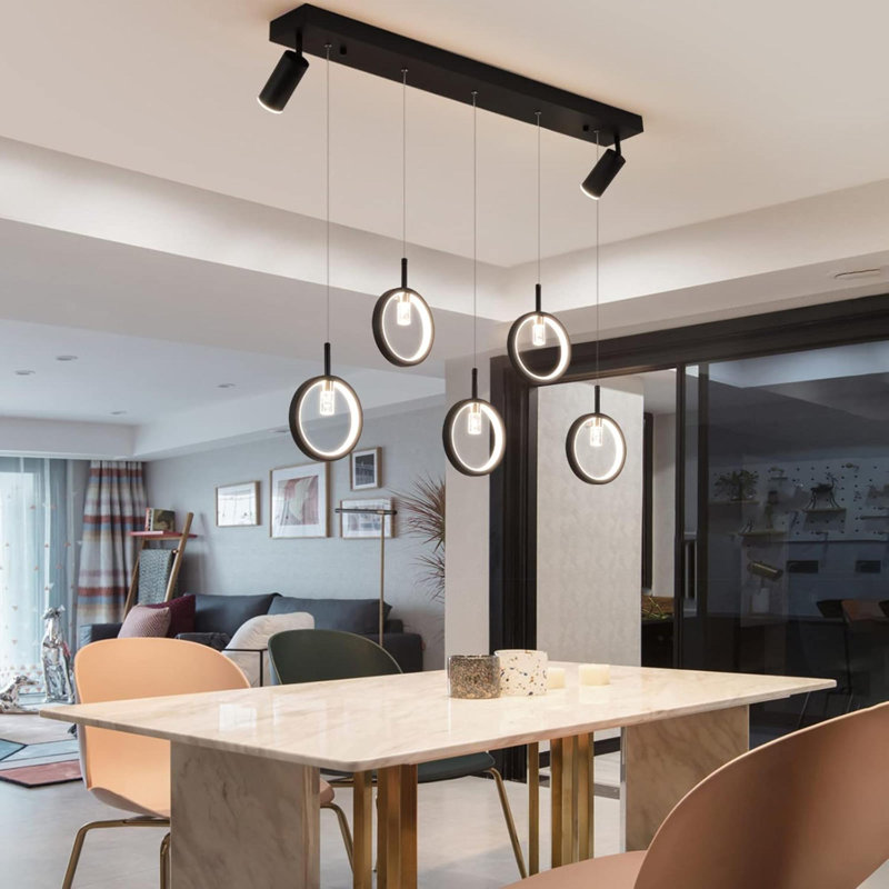 Luminaire suspendu à DEL à intensité variable de 40 W avec projecteurs Luminaire suspendu à DEL réglable à 5 anneaux pour lustre, îlot de cuisine