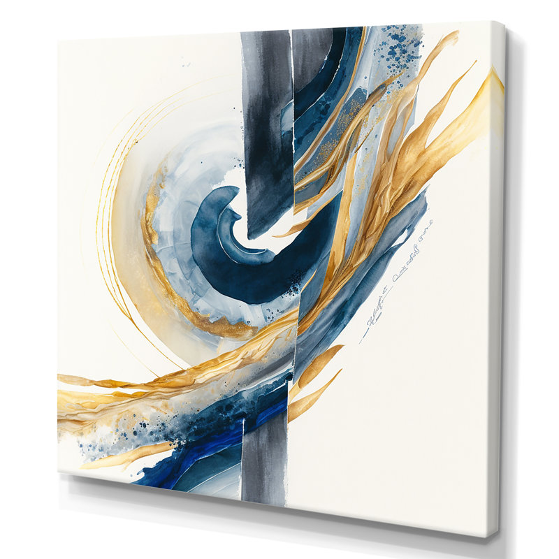 «Blue and Gold Swirl Abstract V», impression sur toile, H 24 po x l 24 po x P 1 po, Toile tendue