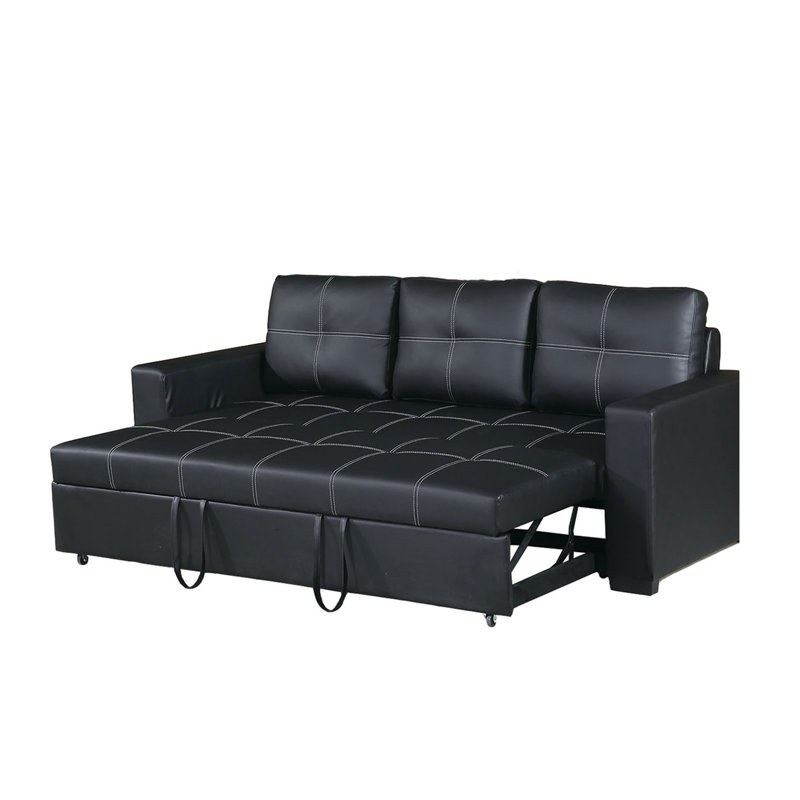 85 "Black Synthetic Leather Convertible Sofa