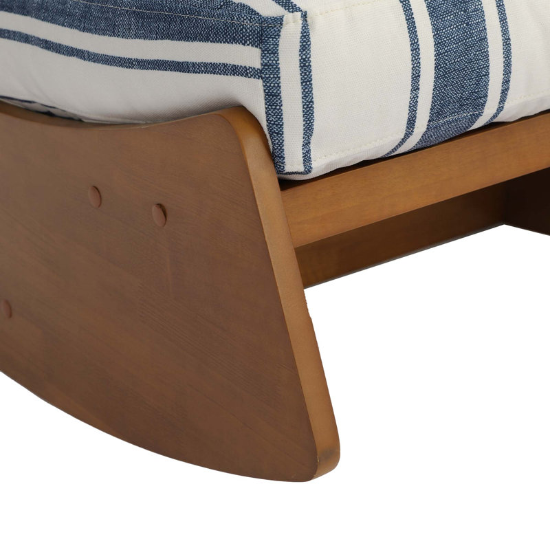 Chaise berçante en bois massif avec assise et dossier rembourrés Chenille, Dark Blue Stripe