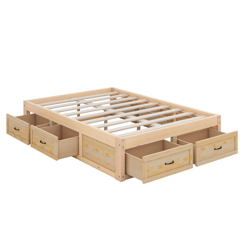 Lit plateforme avec rangement Kasea, Naturel antique, Double