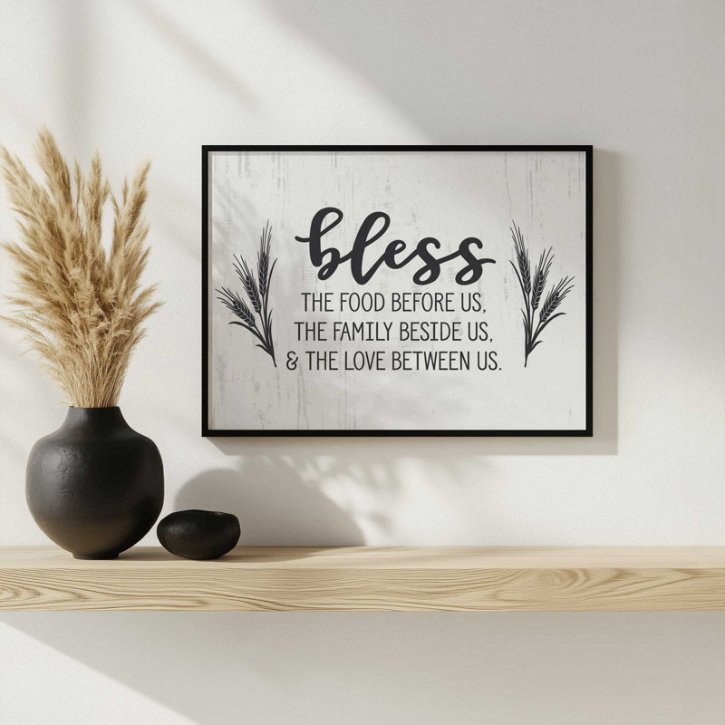 «Bless the Food devant nous» par lettres et doublure, L 32 po x H 24 po, Noir, Impression encadrée