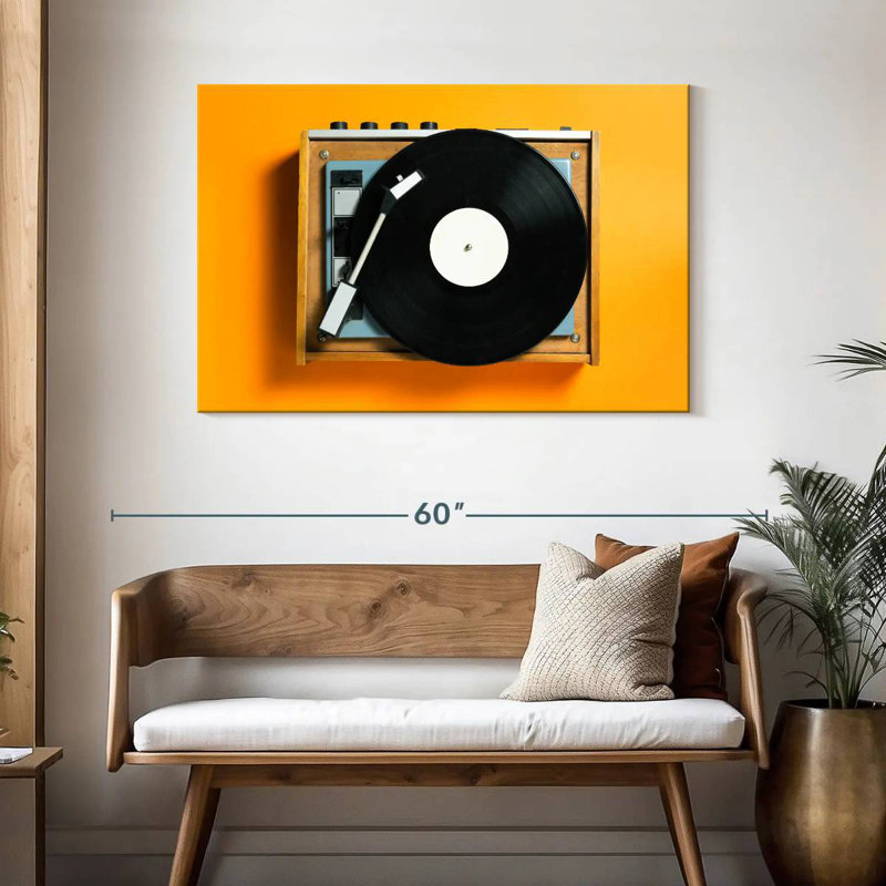 Abarca Retro Yellow Record Player, 30" H x 45" W