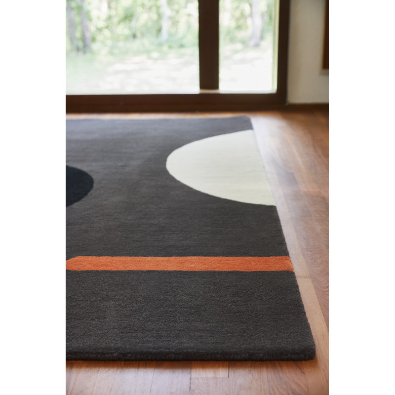 Wool Geometric Area Rug in Graphite/Black/Orange, Rectangle 6'7" x 9'2"