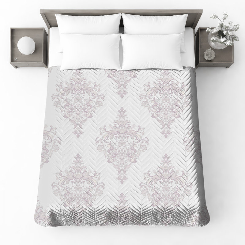 Ornate Damask Pattern Quilted Bedspread All Sizes, Twin