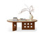 Table basse ovale en noyer fritté + bois manufacturé