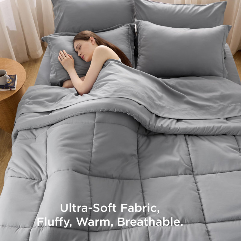 Bedsure Quilted Design Comforter Set, King Comforter + 6 Additional Pieces, Grey