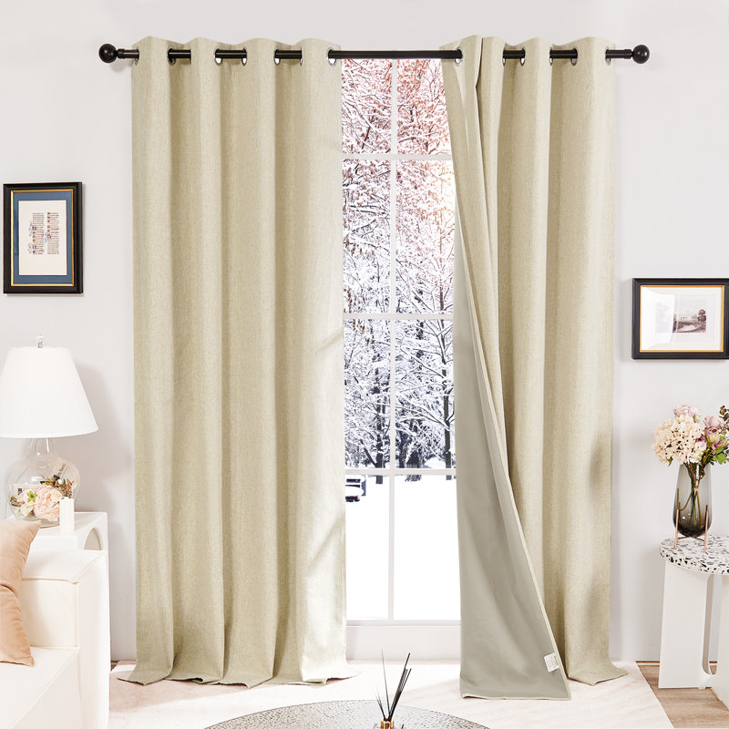 Lythrodontas Faux Linen Total Blackout Curtain Panels, 52" W x 72" H, Flaxen