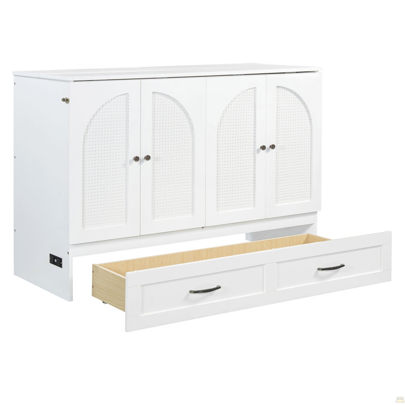 Lit escamotable double avec grands tiroirs, blanc