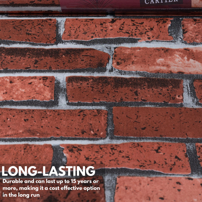 Alivyah 3.9m x 21cm Embossed Wallpaper Roll, Red Brick