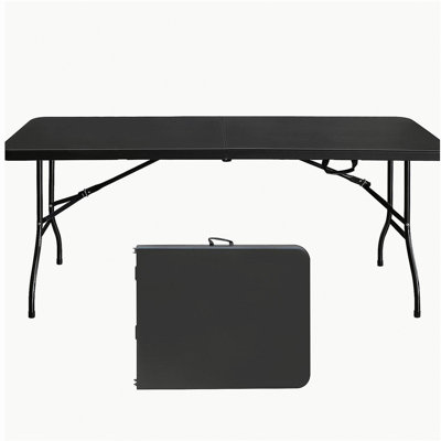 6ft Folding Table, Portable Plastic Table for Camping, Picnics, Parties, High Load Bearing Foldable Table Black