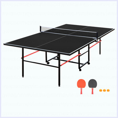 Ensemble de table de ping-pong pliable et portatif de 9 pieds de taille moyenne pour jeux de société avec filet, 2 raquettes de tennis de table et 3 balles