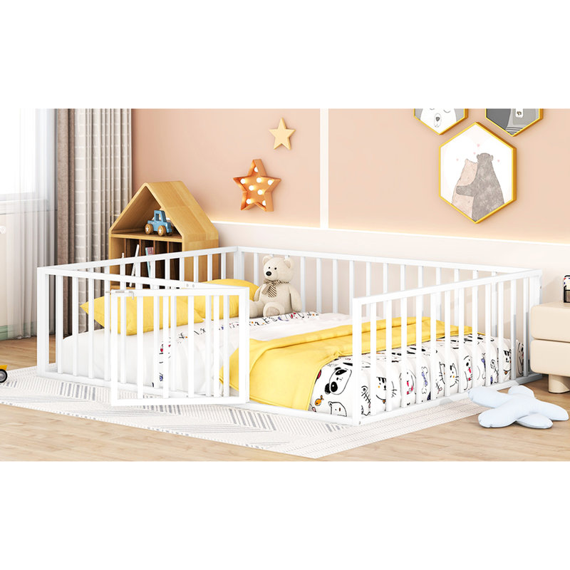 Cadre de lit blanc en métal avec clôture et porte pour grand lit enchanteur, Grand lit, Blanc