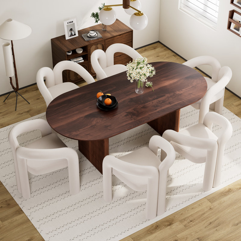 Ensemble de table de salle à manger 70 po avec chaises Velevt, 7 pièces: table, 6 chaises, Noir, Beige