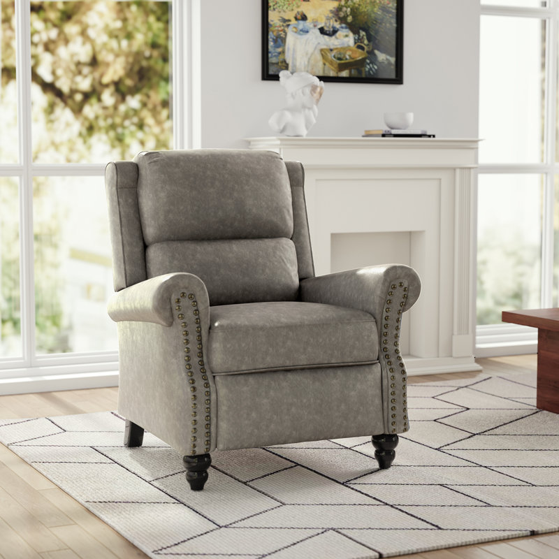 Fauteuil inclinable manuel avec dossier à oreilles Ameiah, Similicuir gris