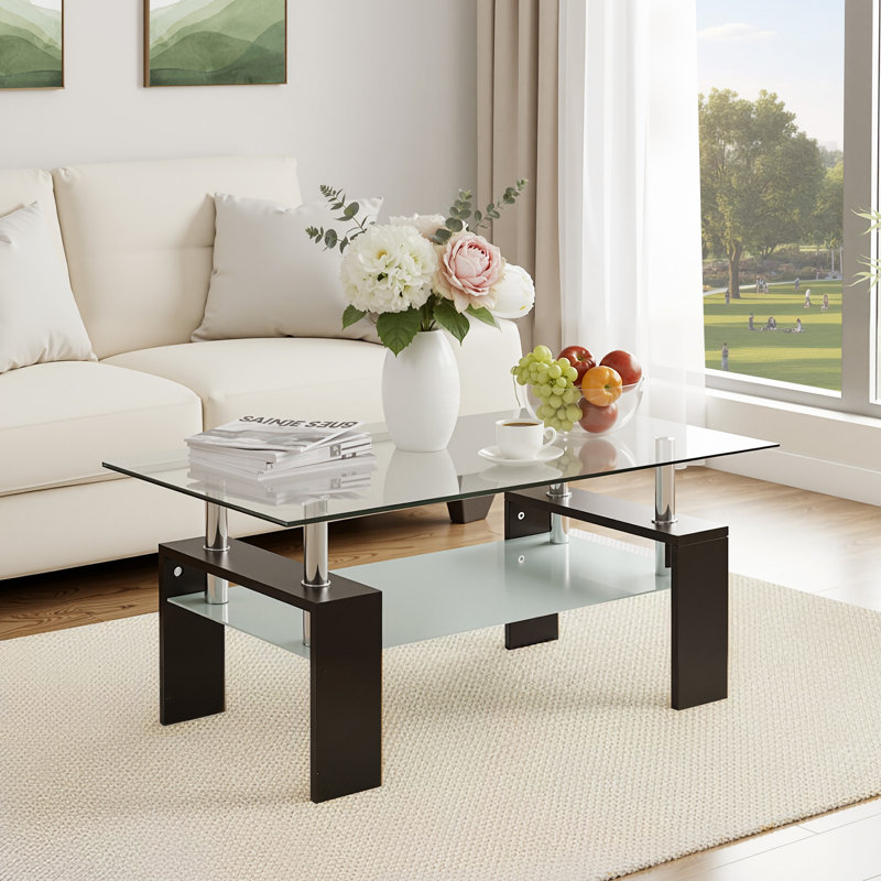 Shantay Four Leg Coffee Table with Storage, Black