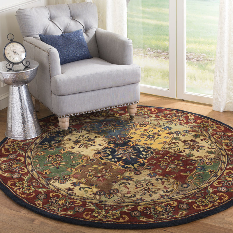 Tapis bourgogne à motif oriental en laine/coton touffeté à la main Costilla, Rond 8 pi