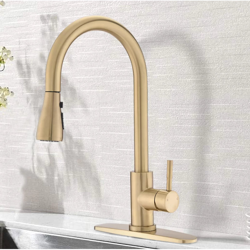 KISRAIS Pull Down Kitchen Faucet, Brushed Gold