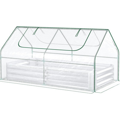 Lit de jardin avec structure surélevée et serre - argent, 6 pi x 3 pi, pour cultiver de délicieux fruits, légumes, herbes, couverture galvanisée de 3 pi pour cultiver vos fleurs