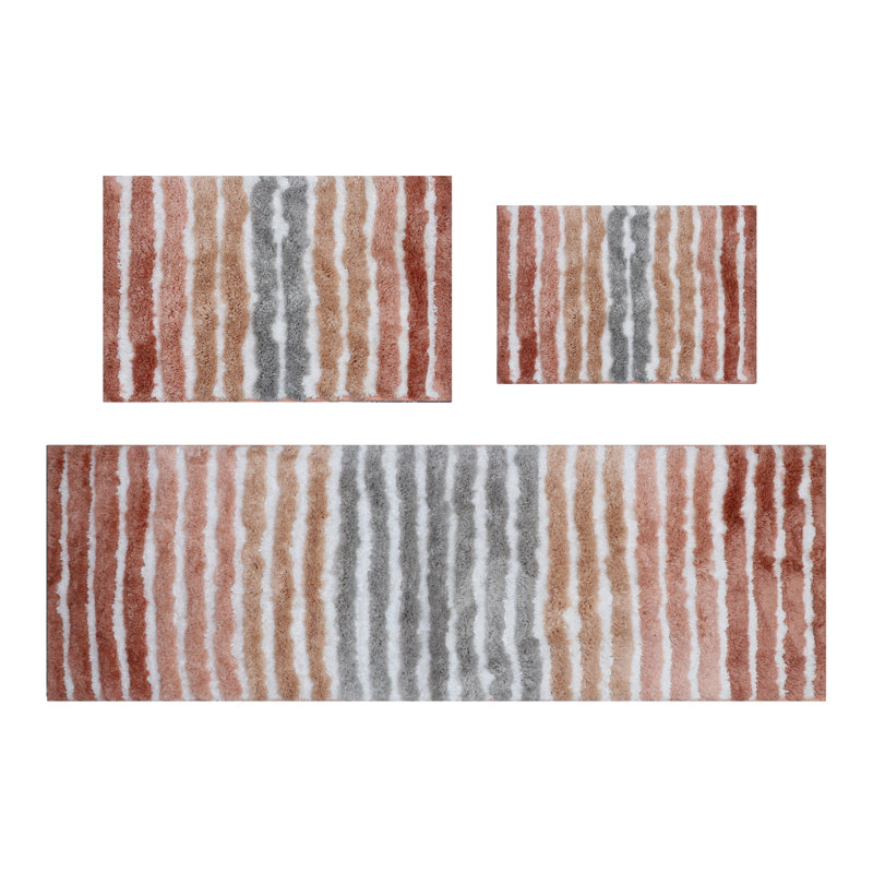 Bathroom Rugs Set of 3, Ultra Soft Microfiber Mats, Absorbent & Quick Drying, Non-Slip Rubber Backing, Machine Washable Bathroom Mats, Sink – 17x24, 20x32, 21x54 Coral
