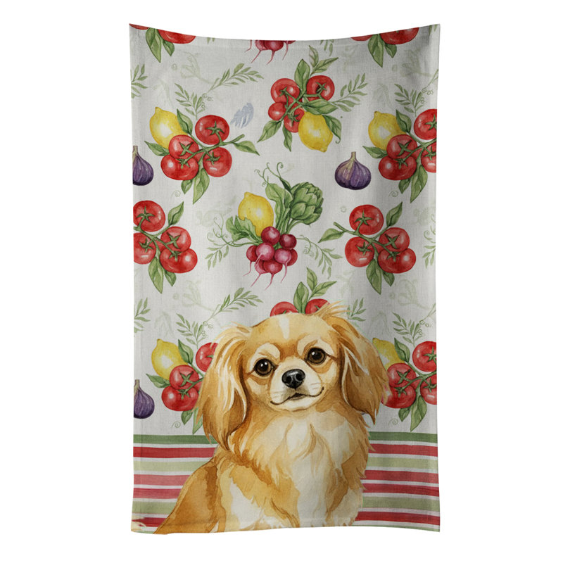 Gold Tibetan Spaniel Vegetables Kitchen Towel, Gold Tibetan Spaniel