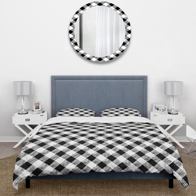 Ensemble de housse de couette traditionnel noir et blanc à imprimé vichy III