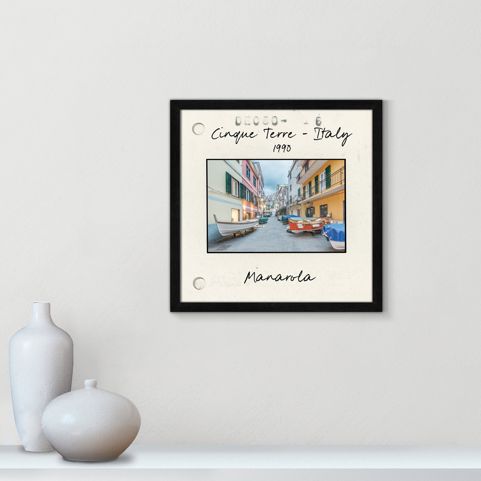 Ritona "Cinque Terre - Manarola" Print, Black Single Picture Framed Paper, 17" H x 17" W x 0.75" D