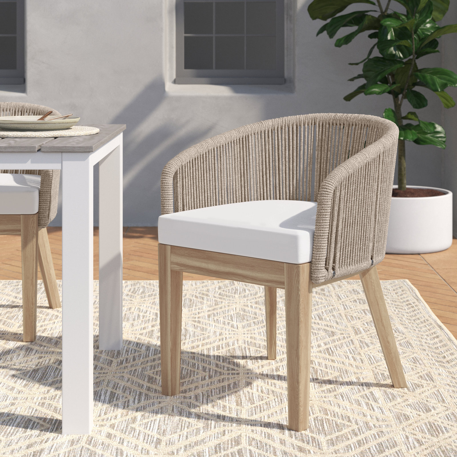 Bowery Acacia Patio Armchair, Beige