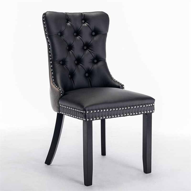 Fioretto 20'' H Tufted Upholstered Dining Chair, Black Velvet, Black Wood