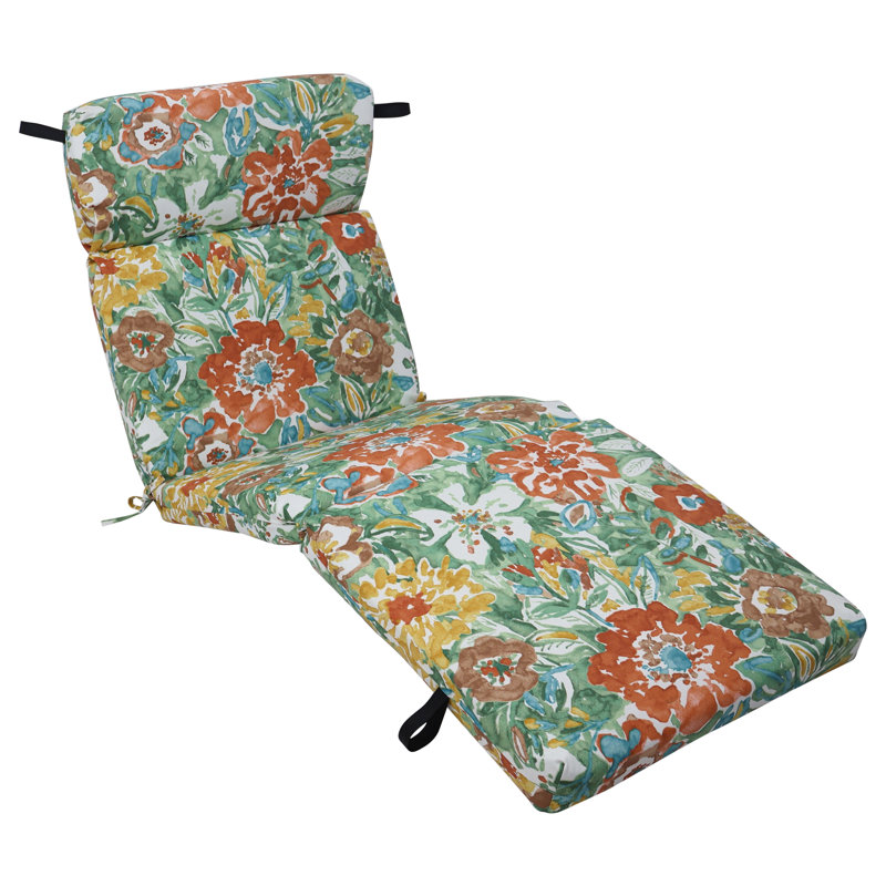 72-Inch By 24-Inch Outdoor Chaise Lounge Cushion, White/Sun River Mist Floral