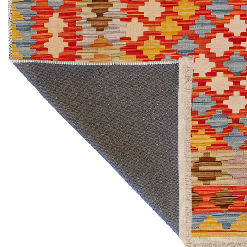 Tapis décoratif multicolore à motif géométrique orange, Tapis de couloir 3 pi 3,37 po x 9 pi 10,11 po
