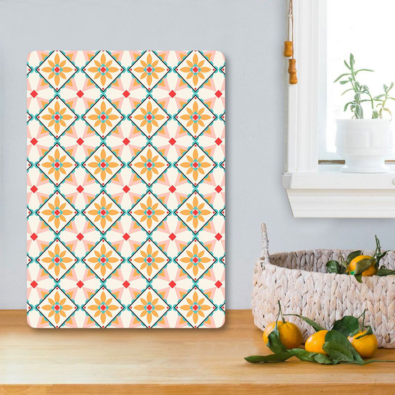 Flourish Tempered Glass Cutting Board, 7.9 x 11.8 inches | 100% Antibacterial, Easy-Clean Surface, Non-Slip Silicone Feet | Perfect for Food Prep & Serving, Durable & Stylish Kitchen Essential, Not Dishwasher Safe