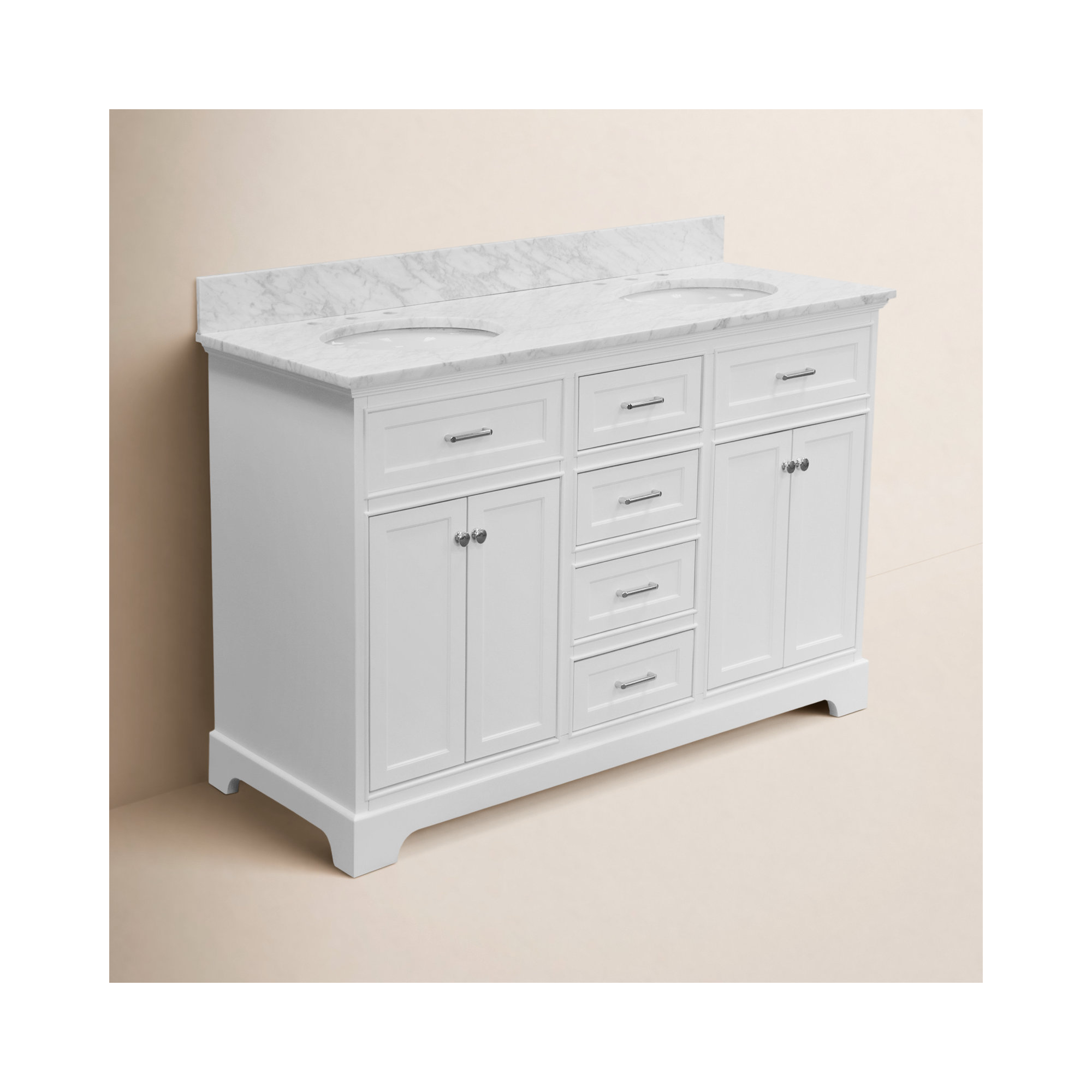 Ronnie 60'' Double Bathroom Vanity, Carrara Marble, White