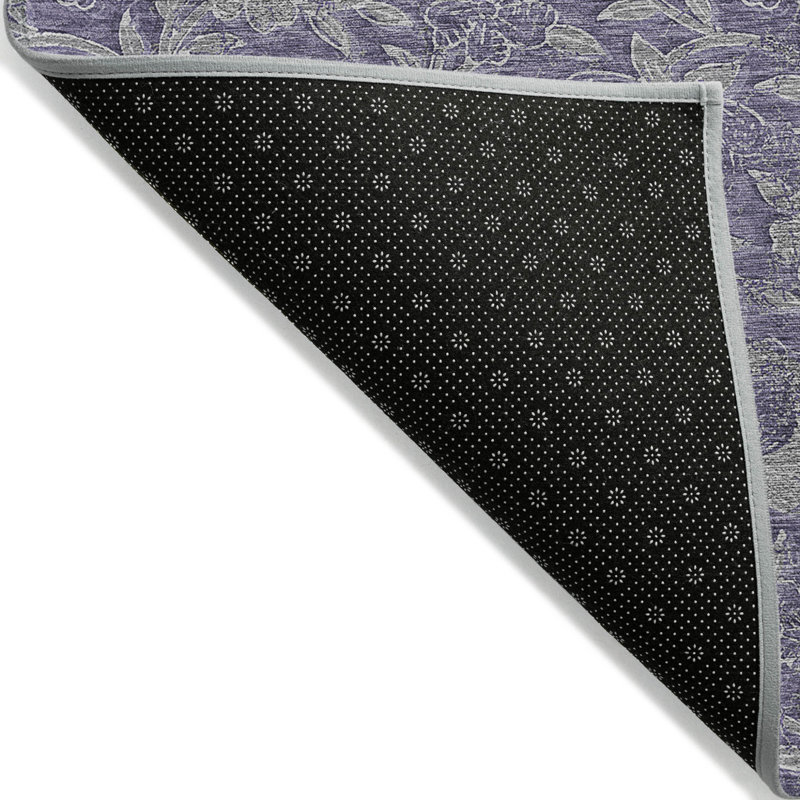 Tapis extérieur lavable floral mauve et gris 5 pi x 8 pi aubergine