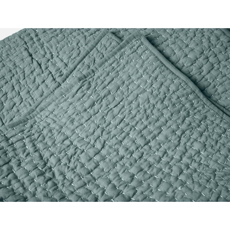 Pebbled Handstitched Organic Quilt, Lagoon, King Quilt
