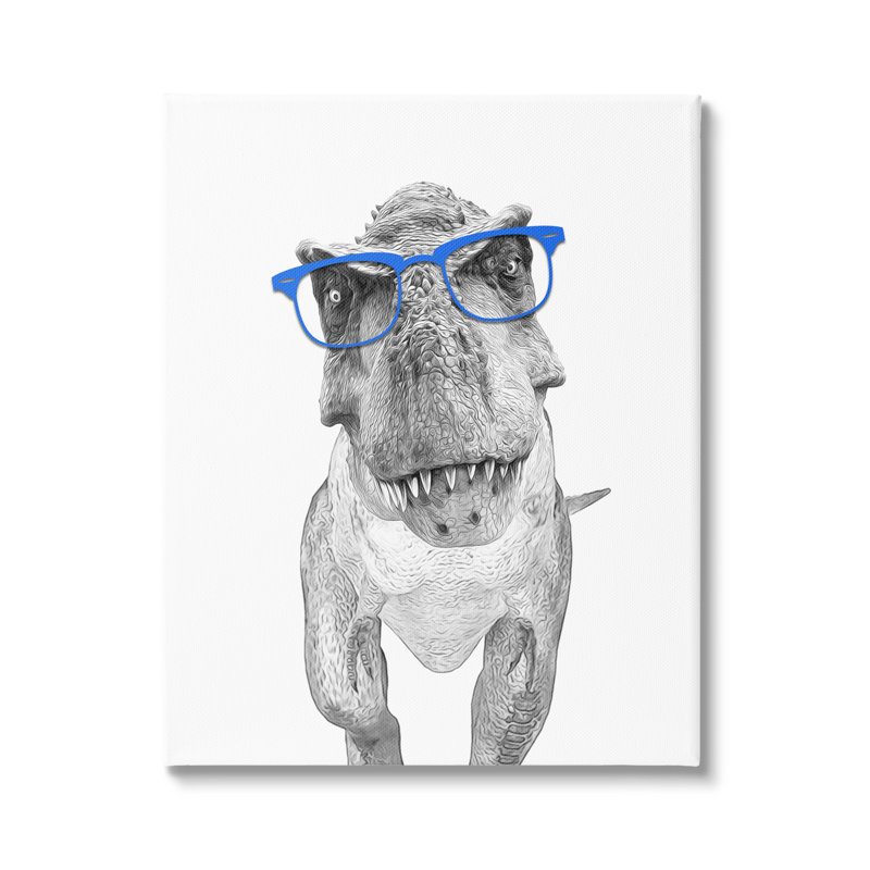 «Adorable», T-Rex, dinosaure, lunettes bleues surdimensionnées, illustration sur toile surdimensionnée par Annalisa Latella