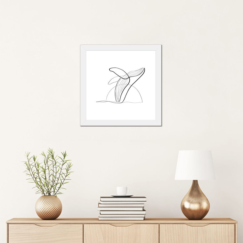 Baleine à bosse II par Dane Khy - dessin, reproduction, Blanc, H 16 po x l 16 po x P 1 po, Papier encadré blanc