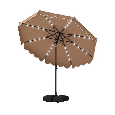 10 FT Outdoor Patio Umbrella with 32 Solar LED Lights & Weighted Base, Sandbags Brown