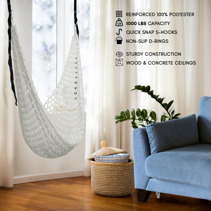 Tranquillo White Woven Polyester Double Hammock with Hanging Kit