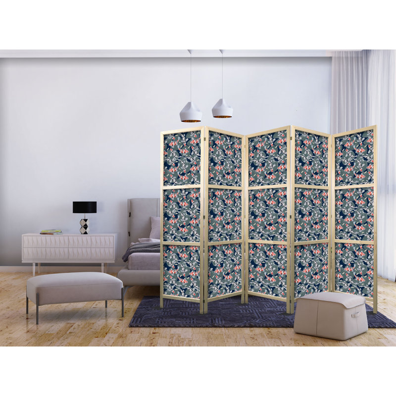 171cm H Solid Wood Folding Room Divider, 171cm H x 225cm W x 1.2cm D, 5