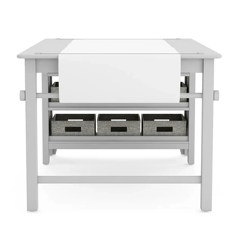 Gray Wooden Kids' Art Table and Stool Set with Storage