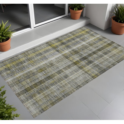 2' X 3' Gray Plaid Washable Non Skid Indoor Outdoor Area Rug