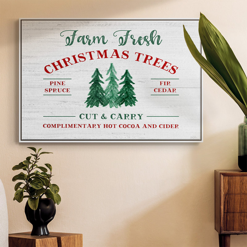 «Farm Fresh Christmas Trees», peinture sur toile encadrée, H 27 po x l 41 po x P 2 po, Cadre blanc