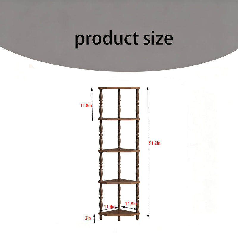 Corner Shelf, 5-Tier Corner Bookshelf, Storage Bookcase, Steel Frame Display Stand for Living Room, Bedroom, Walnut