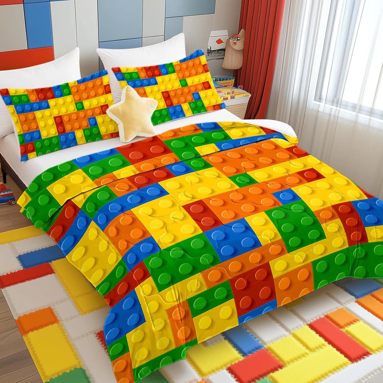 EvoNet 3 Piece Funny Toy Building Blocks Comforter Set Full Size ...